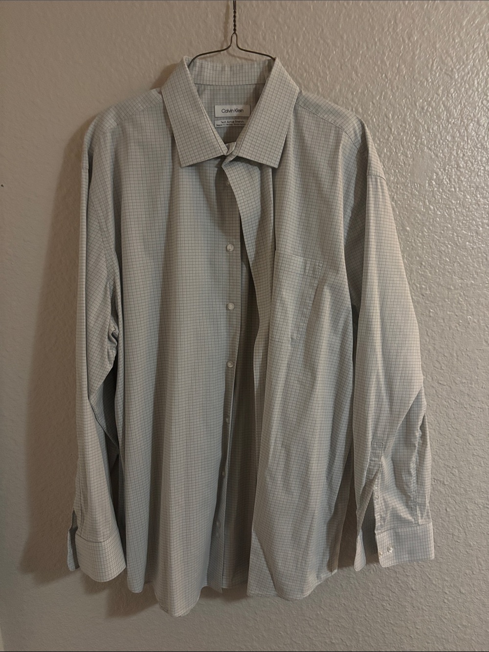 Calvin Klein Men's Light Gray Micro-Check Dress Shirt